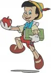 Pinocchio Reading Book Sitting Marching With Apple And Various Boyhood Poses - Filled Embroidery Design - 4904