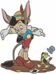 Pinocchio As Donkey Boy With Stromboli And Jiminy Cricket With Bubbles Scenes - Filled Embroidery Design - 4914