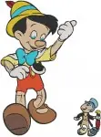 Pinocchio And Jiminy Cricket Long Nose Lying And Other Expressive Interactions - Filled Embroidery Design - 4923