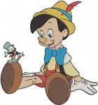 Pinocchio And Jiminy Cricket Long Nose Lying And Other Expressive Interactions - Filled Embroidery Design - 4924