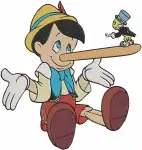 Pinocchio And Jiminy Cricket Long Nose Lying And Other Expressive Interactions - Filled Embroidery Design - 4925