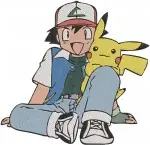 Pokemon Trainer Ash Ketchum With Pikachu And Gym Leader Brock Character - Filled Embroidery Design - 4938