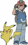 Pokemon Trainer Ash Ketchum With Pikachu And Gym Leader Brock Character - Filled Embroidery Design - 4939