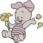 Winnie The Pooh Piglet With Flower And Winnie The Pooh Bear Playful Poses - Filled Embroidery Design - 4970