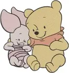 Winnie The Pooh Piglet And Winnie The Pooh Bear Affectionate Hugging Scenes - Filled Embroidery Design - 4975