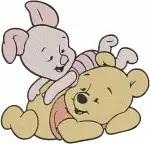 Winnie The Pooh Piglet And Winnie The Pooh Bear Affectionate Hugging Scenes - Filled Embroidery Design - 4976