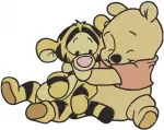 Winnie The Pooh - Tigger Hugging Pooh Bear And Sitting On Log Together - Best Friends Forever - Filled Embroidery Design - 4985