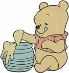 Winnie The Pooh Bear - Pooh With Honey Pot And Stuck In Sandy Rabbit Hole - Classic Pooh Bear Adventures - Filled Embroidery Design - 4986