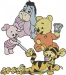 Winnie The Pooh And Friends - Pooh With Rabbit And Group With Piglet Eeyore Tigger - Hundred Acre Wood Crew - Filled Embroidery Design - 4994