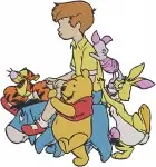 Winnie The Pooh - Christopher Robin Playing With Pooh Piglet Tigger Eeyore - Hundred Acre Wood Friends Group - Filled Embroidery Design - 5005