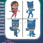 Pj Masks Amaya Owlette Connor Catboy Superhero Kids Team Poses - Filled Embroidery Design - Instant Download