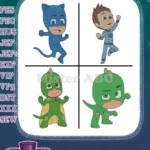 Pj Masks Catboy Blue Hero Gekko Green Hero Connor Greg Action Poses Bundle - Filled Embroidery Design - Instant Download