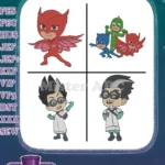 Pj Masks Owlette Catboy Gekko Romeo Mad Scientist Villain Heroes Group Collection - Filled Embroidery Design - Instant Download