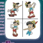 Pinocchio Various Poses Including Long Nose Lying And Expressive Stances - Filled Embroidery Design - Instant Download