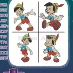Pinocchio Classic Character Various Expressive Standing And Sitting Poses Set - Filled Embroidery Design - Instant Download