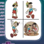 Pinocchio Classic Standing Poses And With Puppet Show Stage And Marionette - Filled Embroidery Design - Instant Download