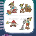 Pinocchio With Toy Train Teddy Bear Handstand And Smoking On Pleasure Island - Filled Embroidery Design - Instant Download