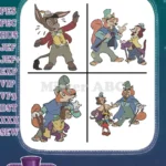 Pinocchio With Honest John The Fox And Gideon The Cat Villainous Duo Scenes - Filled Embroidery Design - Instant Download