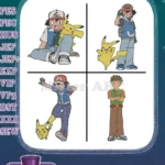 Pokemon Trainer Ash Ketchum With Pikachu And Gym Leader Brock Character - Filled Embroidery Design - Instant Download