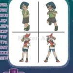 Pokemon Trainer May From Hoenn Region Various Standing And Action Poses - Filled Embroidery Design - Instant Download