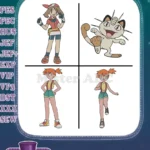 Pokemon Characters Trainer May Meowth And Trainer Misty Water Gym Leader - Filled Embroidery Design - Instant Download