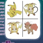 Pokemon Pikachu Raichu Alolan Raichu And Vulpix Fire Type Fox Collection - Filled Embroidery Design - Instant Download