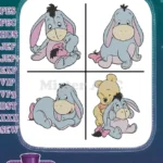 Winnie The Pooh Eeyore The Donkey With Winnie The Pooh Bear Hugging Poses - Filled Embroidery Design - Instant Download