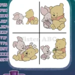 Winnie The Pooh Piglet And Winnie The Pooh Bear Affectionate Hugging Scenes - Filled Embroidery Design - Instant Download