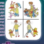 Winnie The Pooh - Christopher Robin Playing With Pooh Piglet Tigger Eeyore - Hundred Acre Wood Friends Group - Filled Embroidery Design - Instant Download