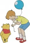 Winnie The Pooh - Christopher Robin With Pooh Balloon Eeyore Umbrella And Guitar - Playful Boy Adventures - Filled Embroidery Design - 5015