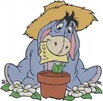 Winnie The Pooh - Eeyore With Flower Pot Hat And Eating Thistles - Pink Bow On Tail - Gloomy Donkey - Filled Embroidery Design - 5035