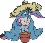 Winnie The Pooh - Eeyore Wearing Sombrero With Flower Pot And Lying Down - Cute And Sad Donkey Poses - Filled Embroidery Design - 5057