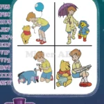 Winnie The Pooh - Christopher Robin With Pooh Balloon Eeyore Umbrella And Guitar - Playful Boy Adventures - Filled Embroidery Design - Instant Download