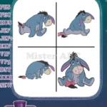 Winnie The Pooh - Eeyore The Sad Donkey - Various Sitting Poses With Pink Bow On Tail - Character Study - Filled Embroidery Design - Instant Download
