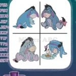 Winnie The Pooh - Eeyore Wrapped In Blue Blanket And With Butterflies Near Honey Pot - Cozy Donkey - Filled Embroidery Design - Instant Download