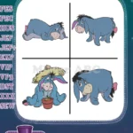 Winnie The Pooh - Eeyore Wearing Sombrero With Flower Pot And Lying Down - Cute And Sad Donkey Poses - Filled Embroidery Design - Instant Download