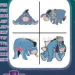 Winnie The Pooh - Eeyore With Pink Bow On Tail - Scarf And Hat Winter Wear - Classic Donkey Character - Filled Embroidery Design - Instant Download