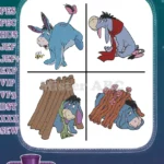 Winnie The Pooh - Eeyore Dancing With Flower And Red Scarf - Building His Stick House - Cute Donkey - Filled Embroidery Design - Instant Download