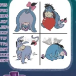 Winnie The Pooh - Eeyore Sad Detached Tail - Holding Red He And With Angel Wings - Emotional Donkey - Filled Embroidery Design - Instant Download