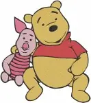 Disney Winnie Pooh Piglet Character Pooh Bear And Piglet Best Friends Hugging - Filled Embroidery Design - 5194