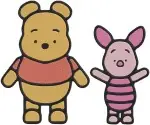 Disney Winnie Pooh Piglet Character Pooh Bear And Piglet Best Friends Hugging - Filled Embroidery Design - 5195
