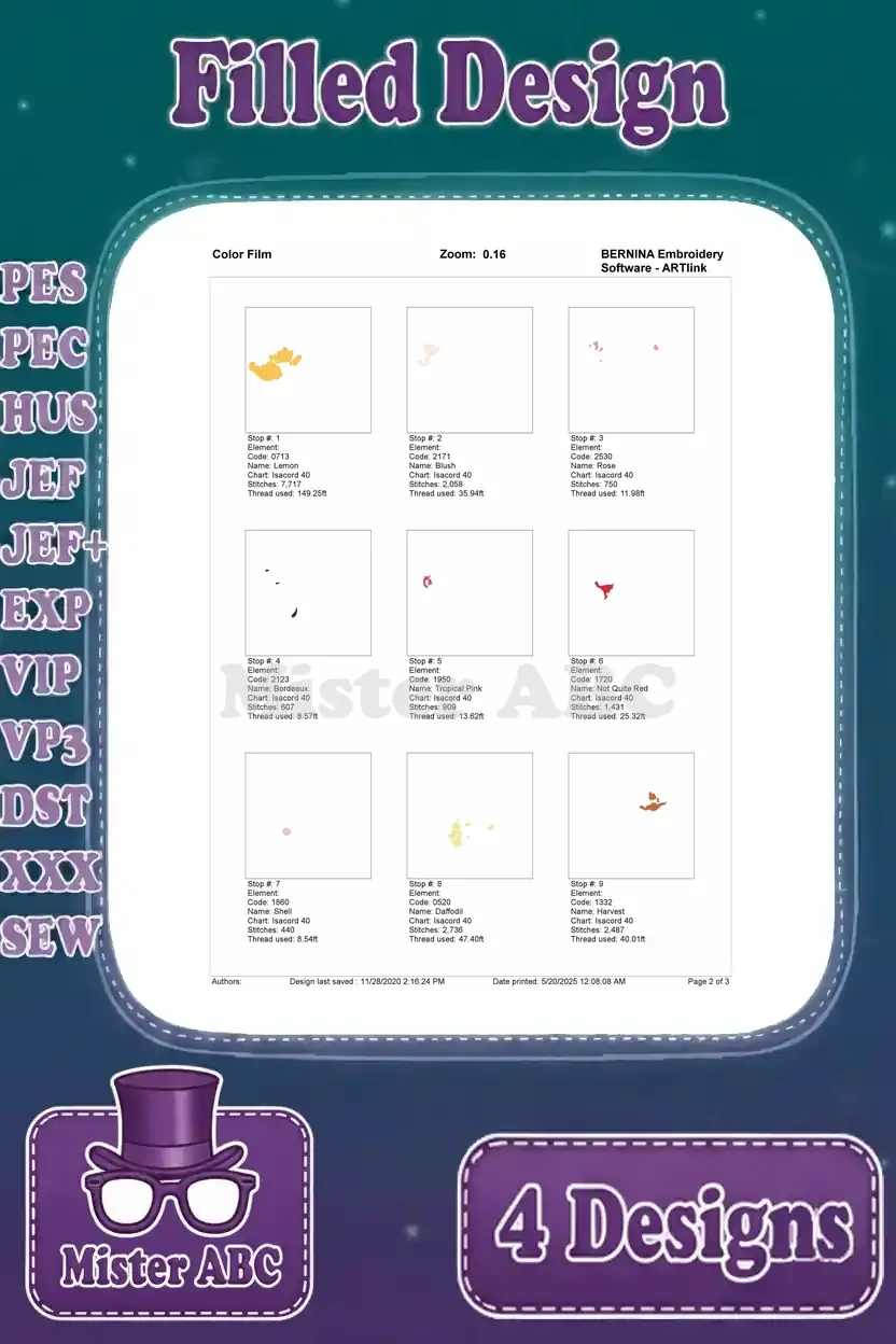 Page 2 of the color film for the Winnie the Pooh and Tigger embroidery design, showing thread stops and outlines.