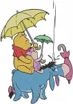 Disney Winnie Pooh And Friends Pooh Tigger Eeyore Piglet With Umbrella Group - Filled Embroidery Design - 5220