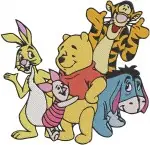 Winnie The Pooh And Friends Pooh Tigger Eeyore Piglet Group Hugs And Boat Ride - Filled Embroidery Design - 5223