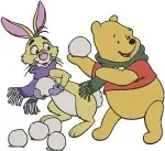 Winnie The Pooh And Friends Snowman Scene Pooh Piglet Tigger Eeyore Rabbit Group - Filled Embroidery Design - 5267