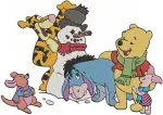 Winnie The Pooh And Friends Snowman Scene Pooh Piglet Tigger Eeyore Rabbit Group - Filled Embroidery Design - 5268