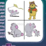 Disney Winnie Pooh Lumpy Heffalump With Pooh Bear Flying Kite Flowers - Filled Embroidery Design - Instant Download