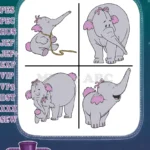 Disney Winnie Pooh Lumpy Heffalump With Mother Playing With Rope Cute Elephant Designs - Filled Embroidery Design - Instant Download