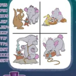 Disney Winnie Pooh Lumpy Heffalump Playing With Roo Kanga Rabbit Chess Game Set - Filled Embroidery Design - Instant Download