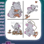 Disney Winnie Pooh Lumpy Heffalump Playing With Roo Kangaroo Mud Bath Fun Collection - Filled Embroidery Design - Instant Download